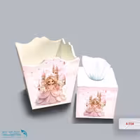 ست سطل و جا دستمال چوبی کودک طرح ملکه صورتی کد A3134