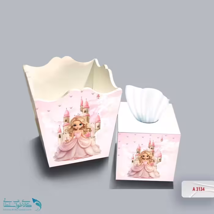 ست سطل و جا دستمال چوبی کودک طرح ملکه صورتی کد A3134