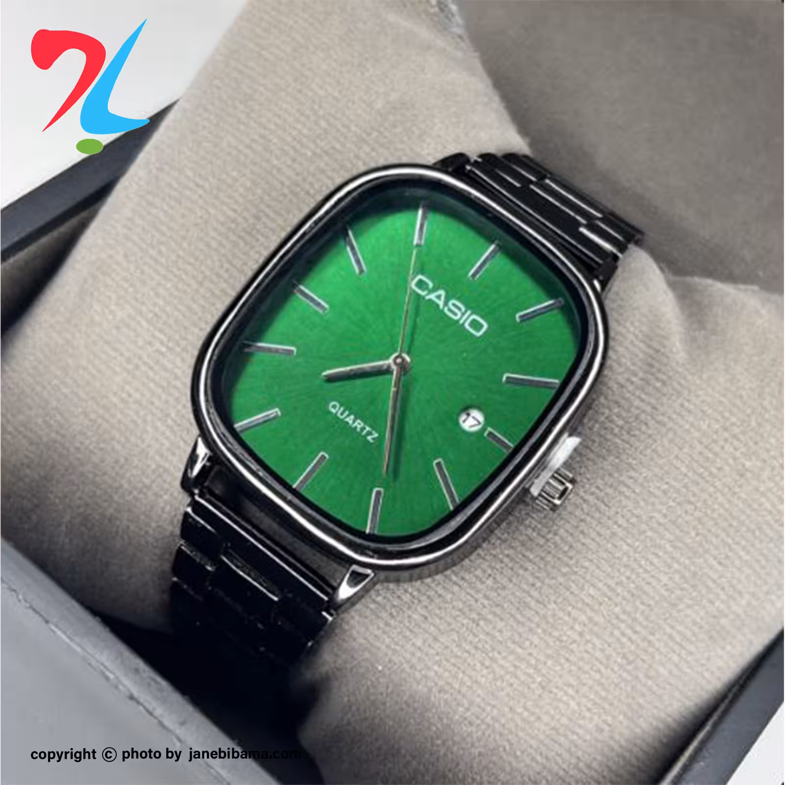 ساعت مچی کاسیو مدل 3298 بند استیل -بند مشکی صفحه سبز