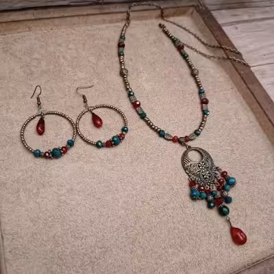 نیمست گردنبند و گوشواره یلدایی با آویز انار