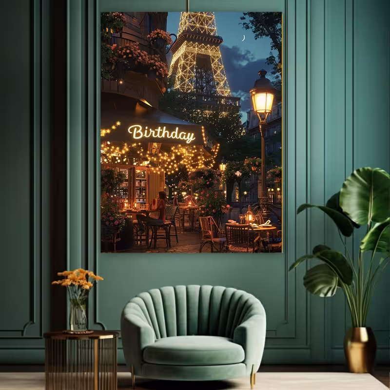 تابلو شاسی طرح شاسی کافه پاریس مدل برج ایفل کد GR781 | دنیای قاب