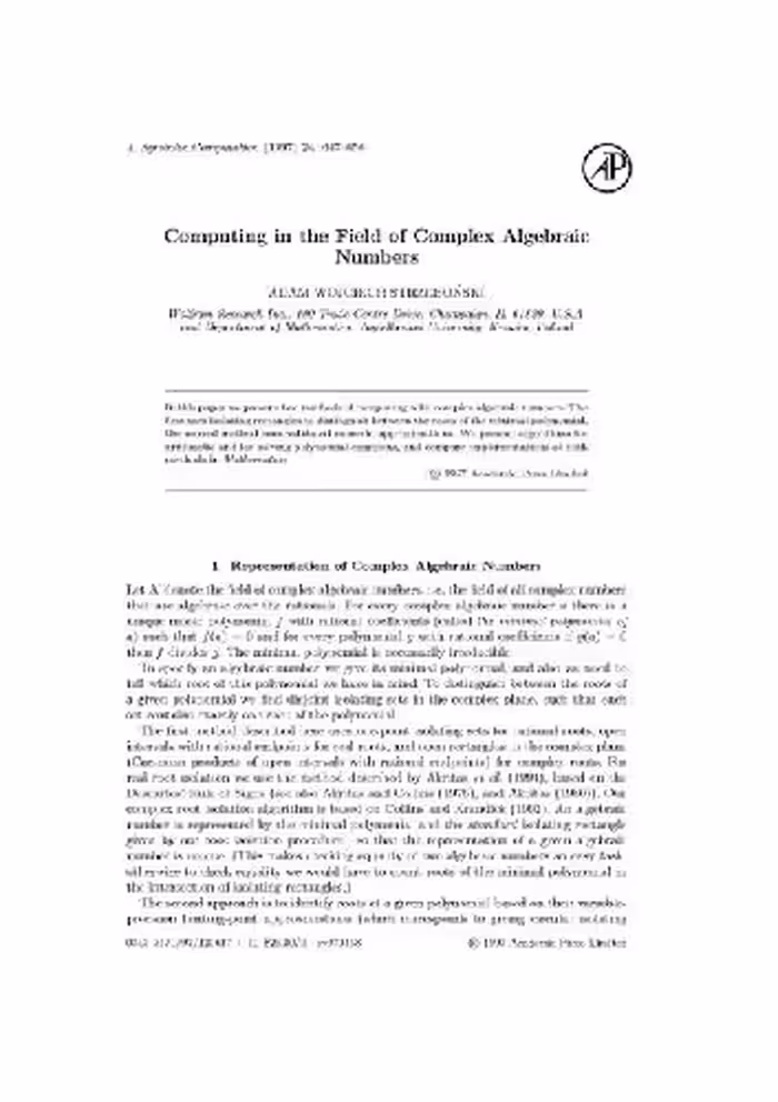 خرید و دانلود نسخه کامل کتاب Computing with complex algebraic numbers. JSC 1997