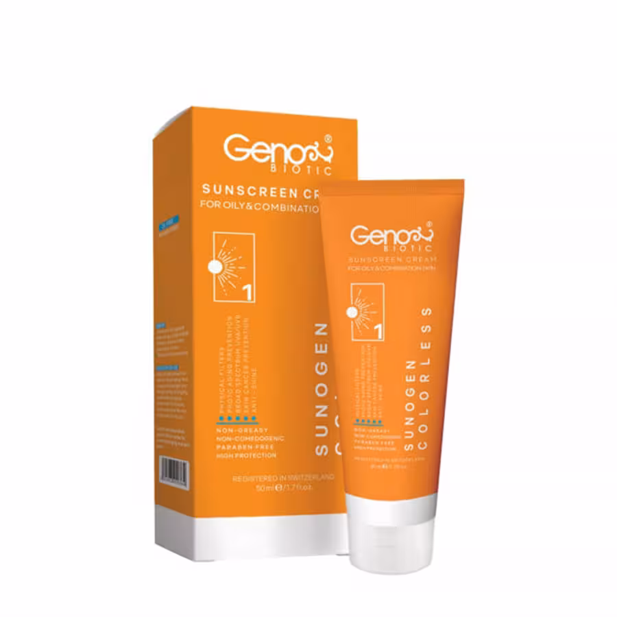 کرم ضد آفتاب ژنوبایوتیک مناسب پوست های چرب SPF50 | بی رنگ