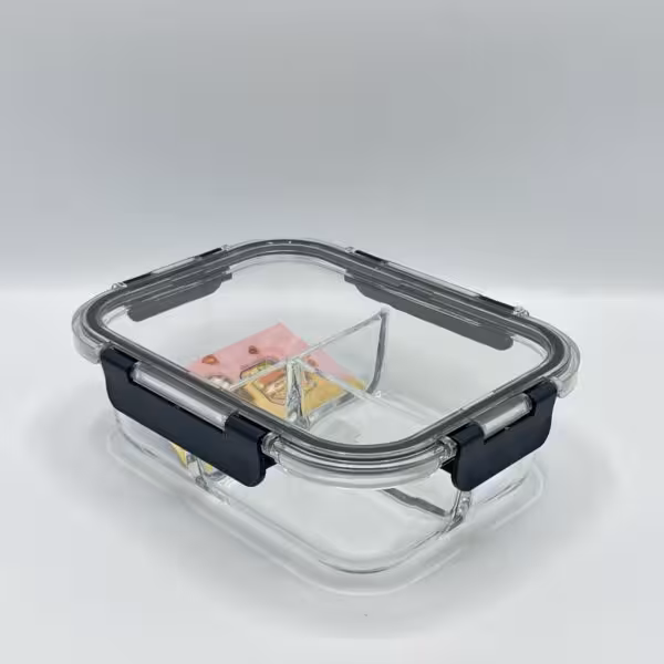 ظرف نگهدارنده مستطیل سه قسمتی 1040 میل نوار مشکی