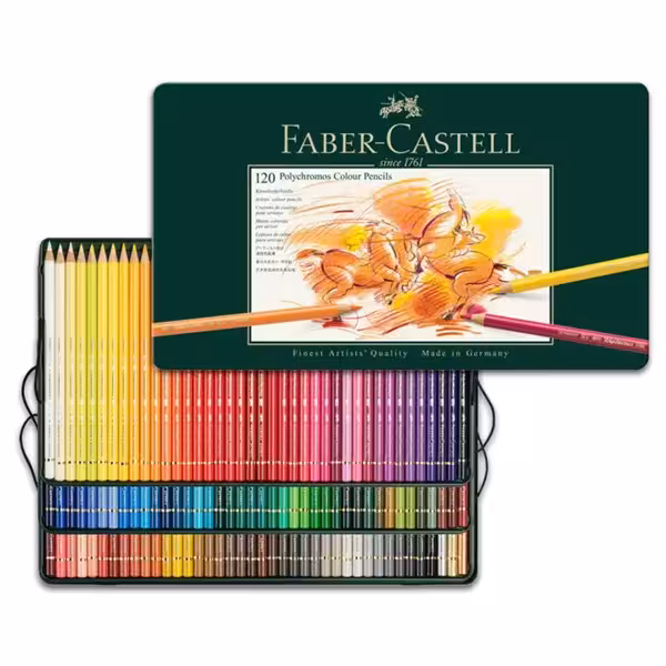 مداد رنگی پلی کروم 120 رنگ جعبه فلزی ( فابر کاستل )