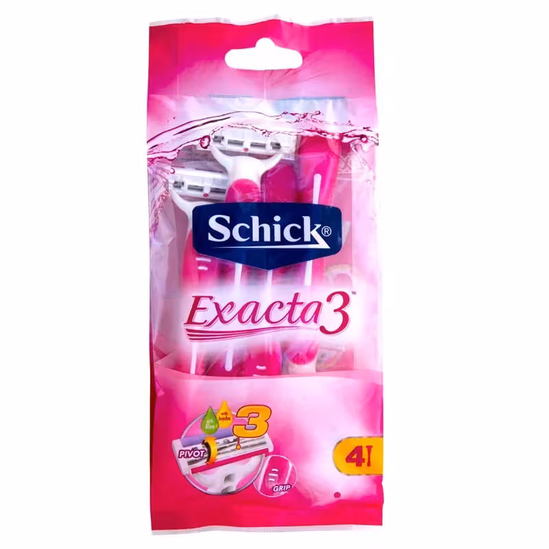 پک خود تراش زنانه 3 تیغ شیک مدل Exacta 3 بسته 4 عددی