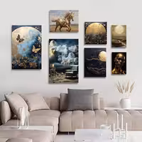 تابلو شاسی 3 تکه طرح گل طلایی و چهره کد 14117