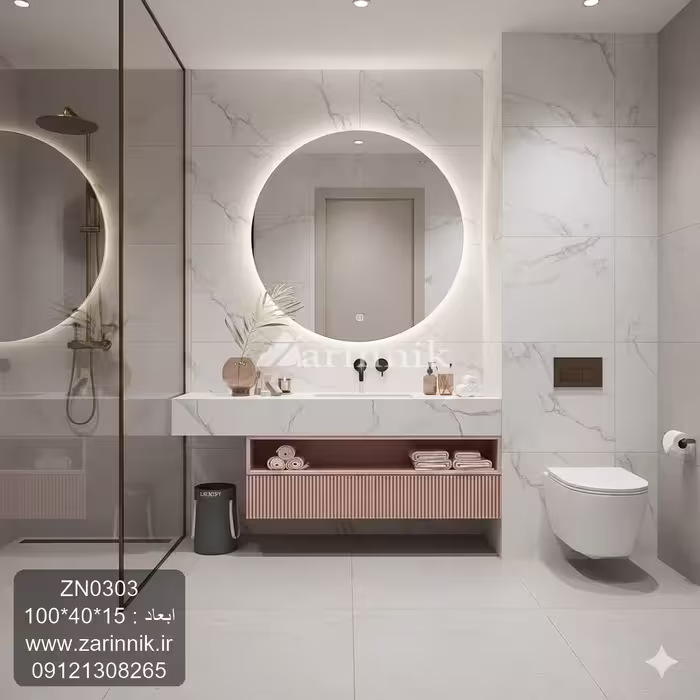 آینه و روشویی سرامیکی مدرن سفید زرین نیک کد ZN0303