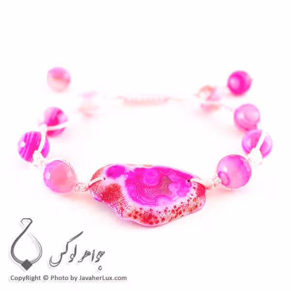 دستبند بافت عقیق سلیمانی صورتی _ کد : 400065