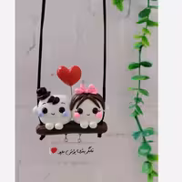 آویزماشین قند دوتایی وسط قلب با متن دلخواه | amazonchi