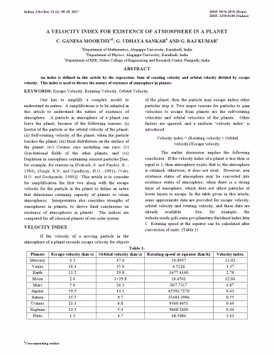 خرید و دانلود نسخه کامل کتاب A VELOCITY INDEX FOR EXISTENCE OF ATMOSPHERE IN A PLANET