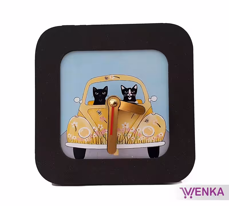 ساعت مربع طرح آقا و خانم گربه