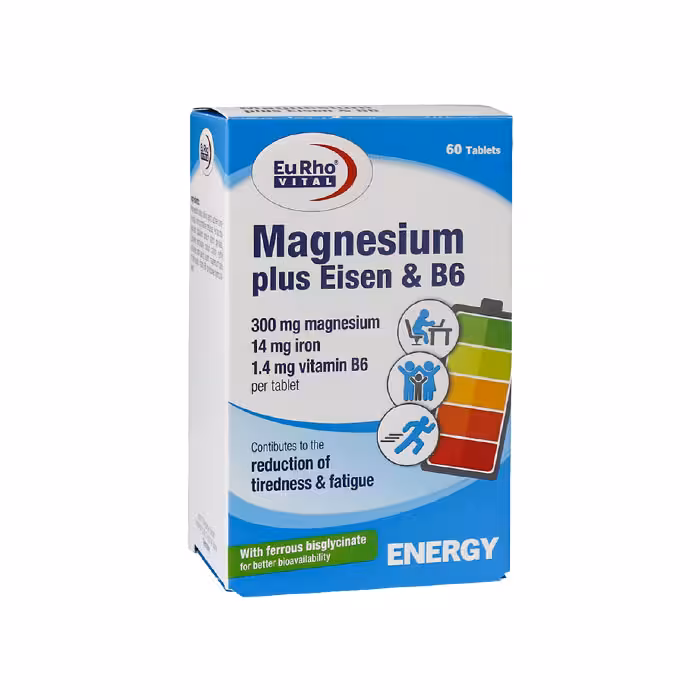 قرص منیزیم پلاس آیزن و ویتامین B6 یوروویتال | 60 عددی