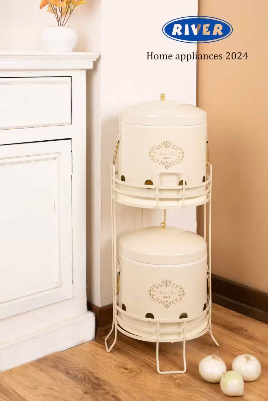 سبد سیب زمینی و پیاز 2طبقه طرح دار تمام کرم ریور کد 8238