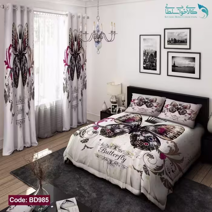 روتختی طرح پروانه مشکی دو نفره کد BD985