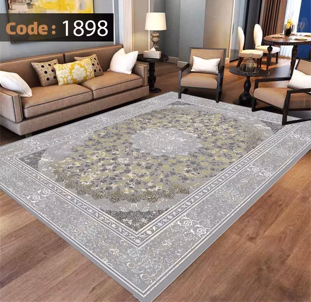 کاورفرش روفرشی دورکشدار گوشه لیفه ای طوسی کرم کد1898