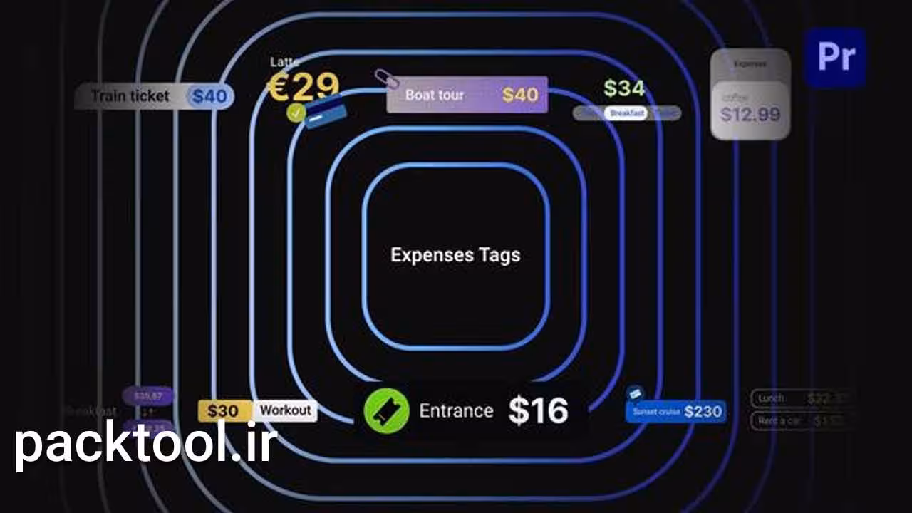 دانلود پروژه آماده پریمیر پرو برچسب قیمت متحرک Expenses Tags - پک تول