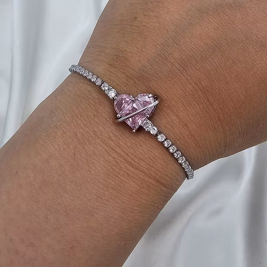 دستبند جواهری مدل قلب صورتی