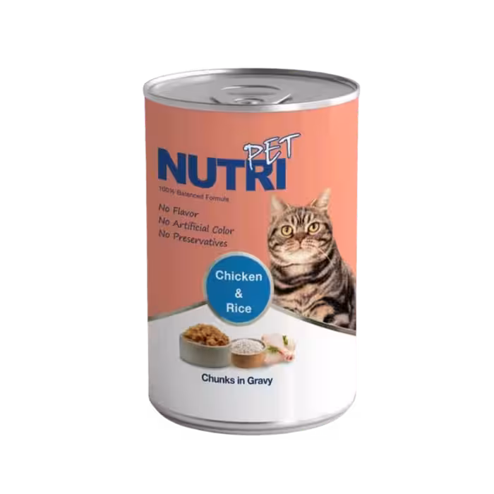 کنسرو گربه بالغ با طعم مرغ و برنج برند Nutri نوتری 425 گرمی