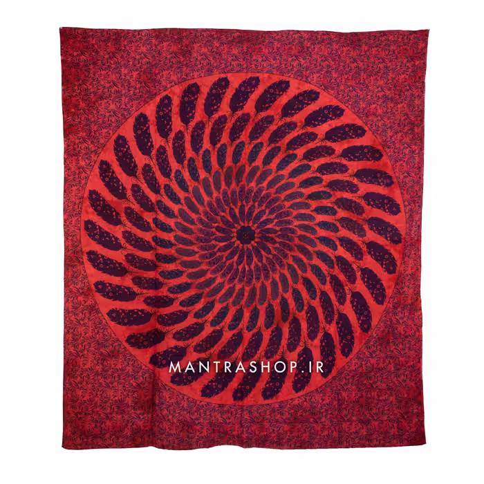 بکدراپ تپستری هندی طرح ماندالا پَر قرمز (روتختی دو نفره) کد 206