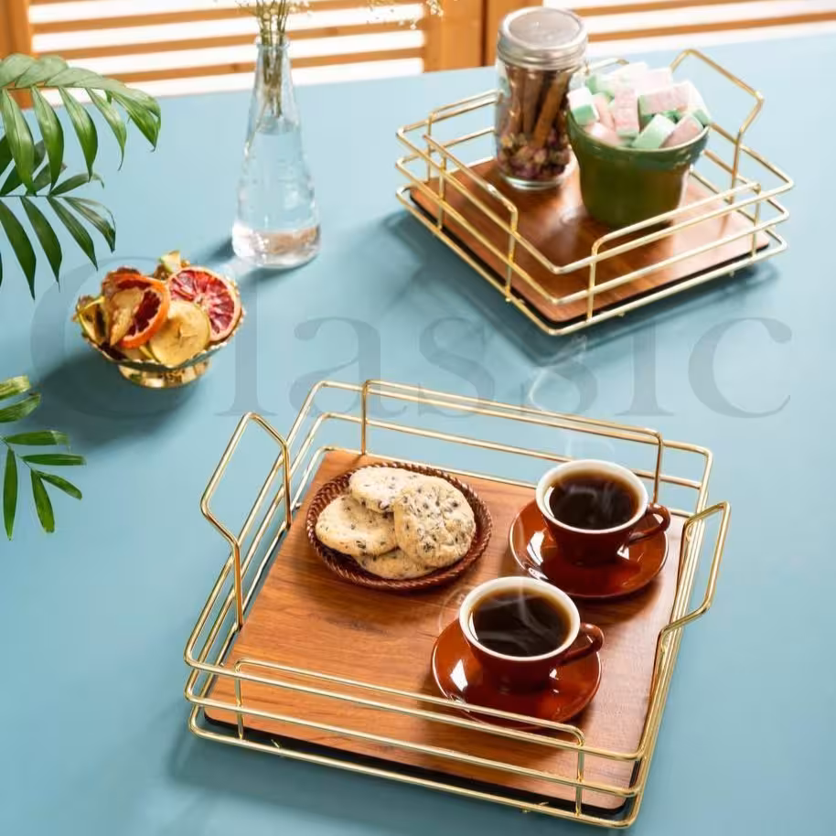 سینی و سبد مربع طلایی فلزی آبکاری شده 