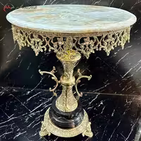 میز اسلیمی گرد برنزی طرح ستون زنبوری با صفحه و پایه سنگ مرمر