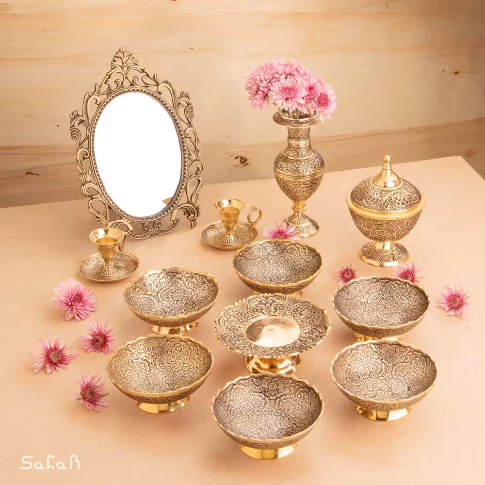 ست هفت سین برنجی طلایی بدون گلدان کد 1131