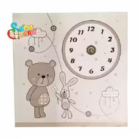 ساعت دیواری کودک طرح خرس و خرگوش قهوه ای