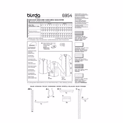 الگو خیاطی پیراهن و تاپ و شومیز زنانه بوردا استایل کد 6954 سایز 34 تا 46 متد مولر