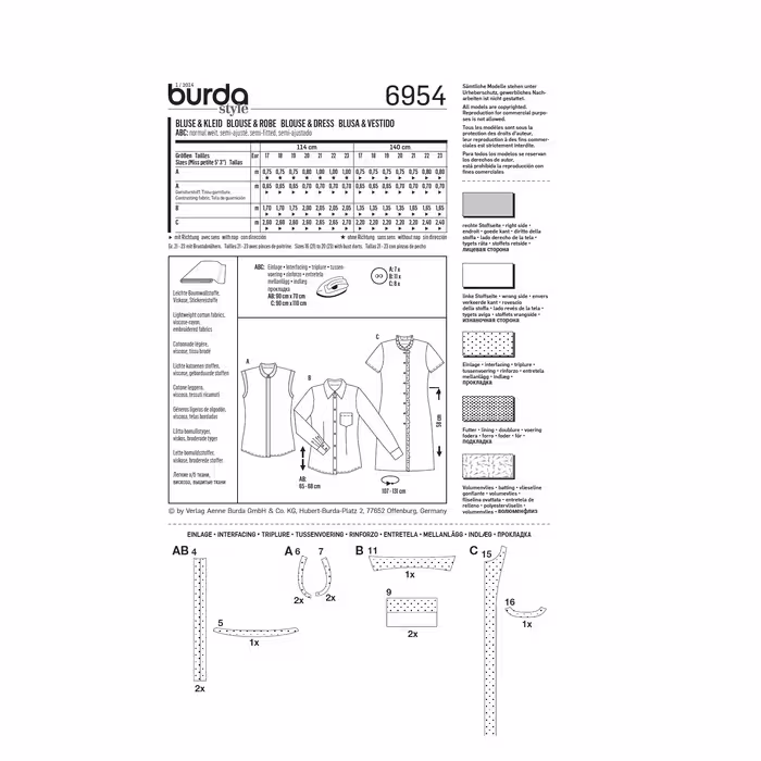 الگو خیاطی پیراهن و تاپ و شومیز زنانه بوردا استایل کد 6954 سایز 34 تا 46 متد مولر