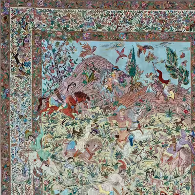 فرش دستباف 12 متری پورمعمار مدل شکارگاه کد 110