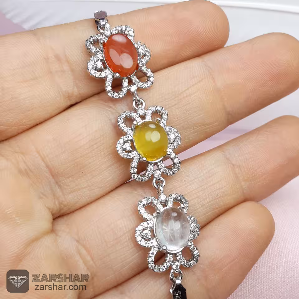 دستبند نقره سه نگین شرف الشمس طرح رویا