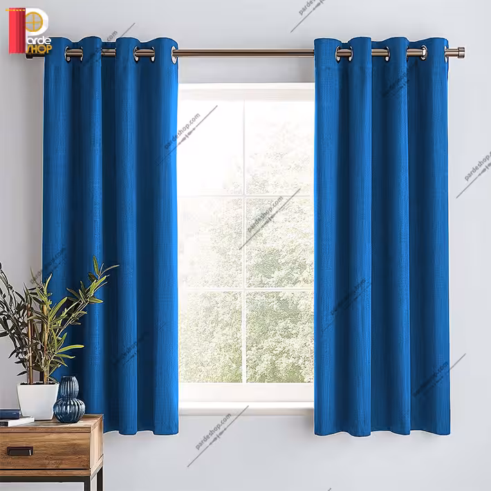 پرده پانچی کتان ملانژ آبی پررنگ