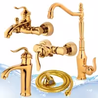 ست 5 عددی شیرآلات اهرمی بامبو طلایی سنگین وزن