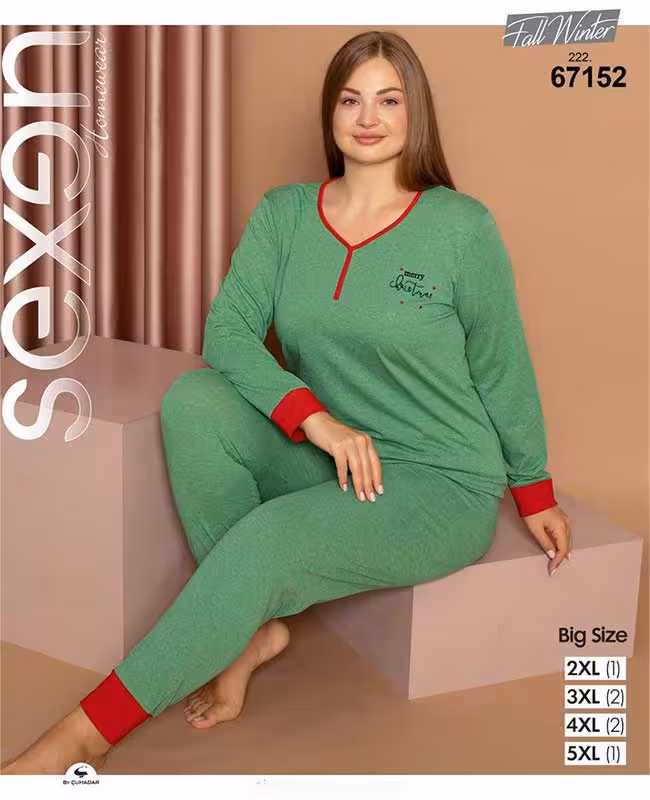 بلوز شلوار سایز بزرگ زنانه رنگ سبز کد 67152