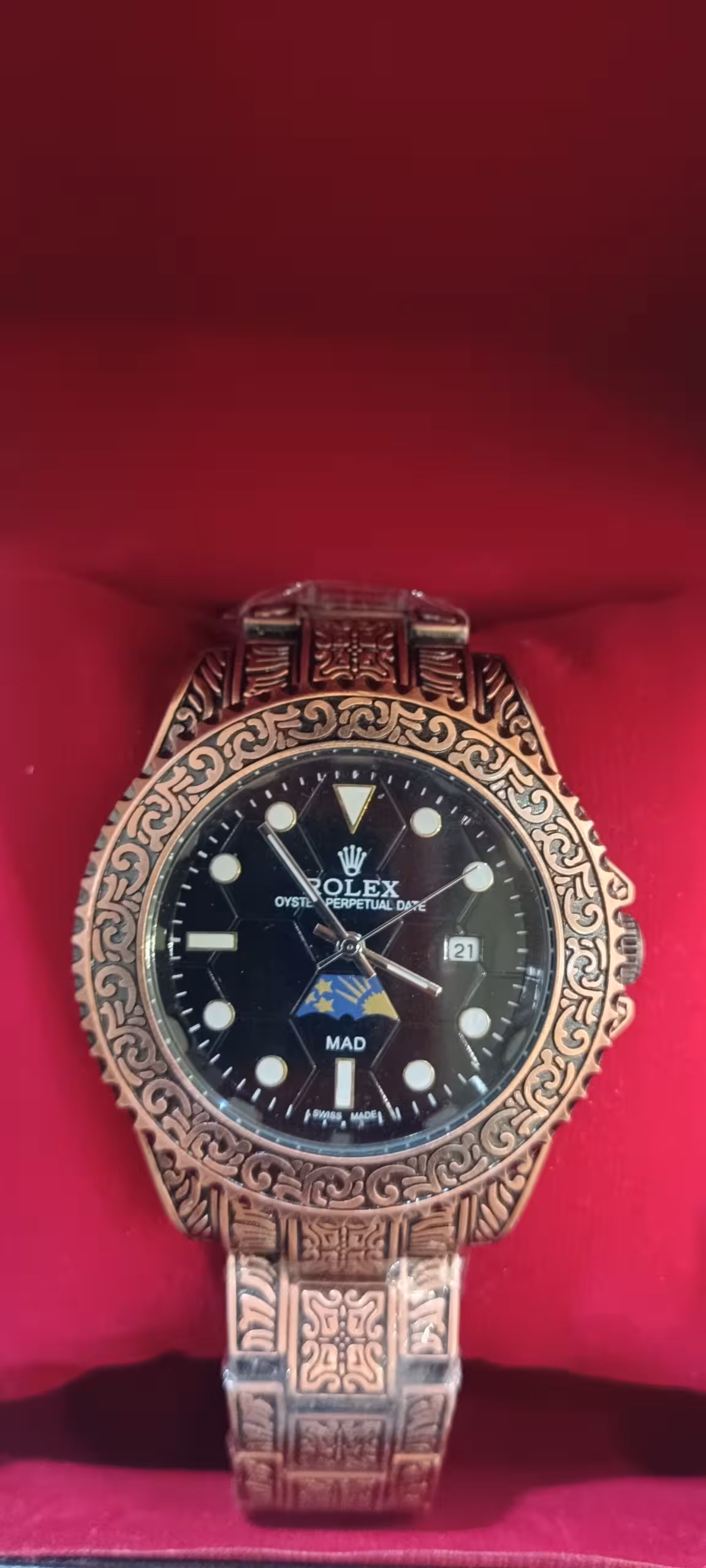 ساعت رولکس مردانه حکاکی شده برنزی