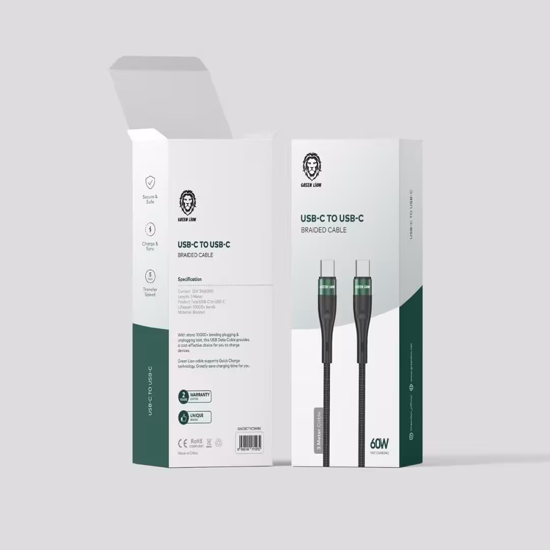 کابل کنفی تایپ سی به تایپ سی گرین Green braided cable usb-c to usb-c