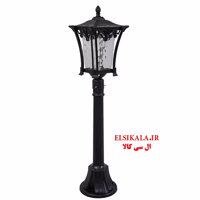 چراغ حیاطی مدل کاسپین سرلوله مشکی مسی سفید با پایه