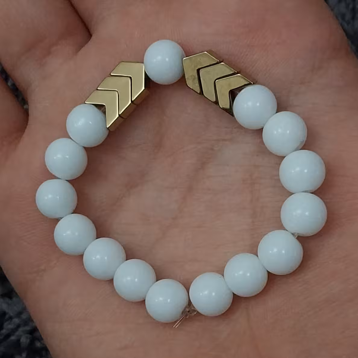 خرید و قیمت دستبند اونیکس سفید مات 3مهره سنگ حدید  کد 13