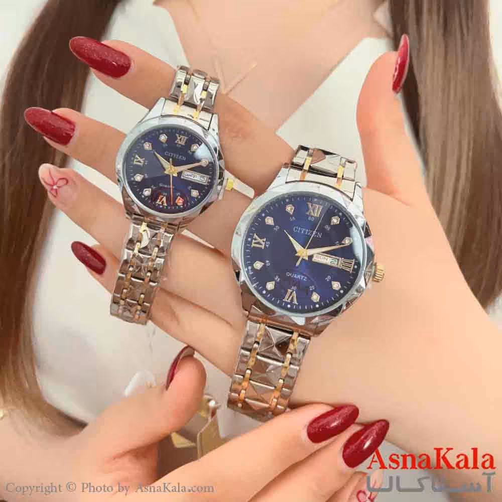 ساعت ست زنانه و مردانه سیتیزن شرکتی موتور کوارتز نقره ای رنگ ثابت و ضدآب کد WTCH11264W