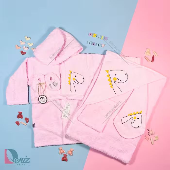 حوله نوزادی M-baby طرح دایناسور رنگ صورتی