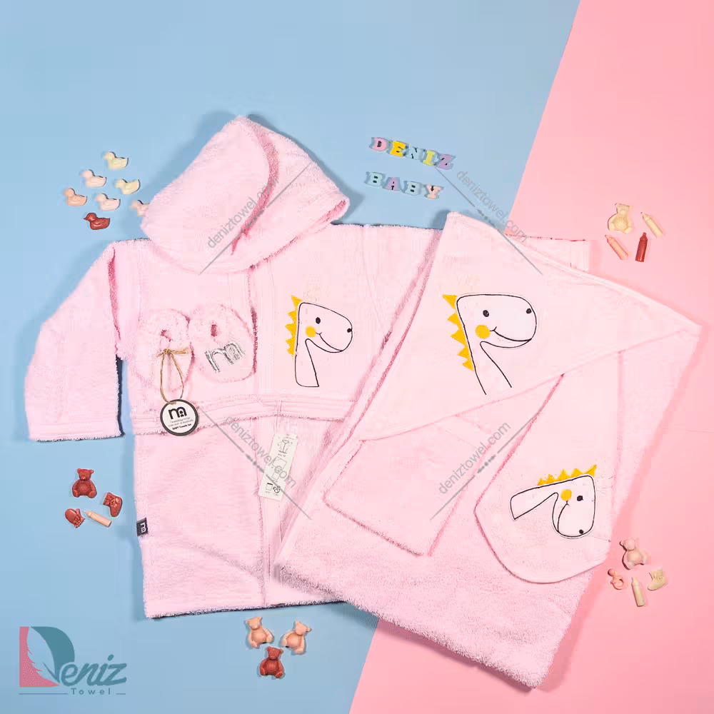 حوله نوزادی M-baby طرح دایناسور رنگ صورتی