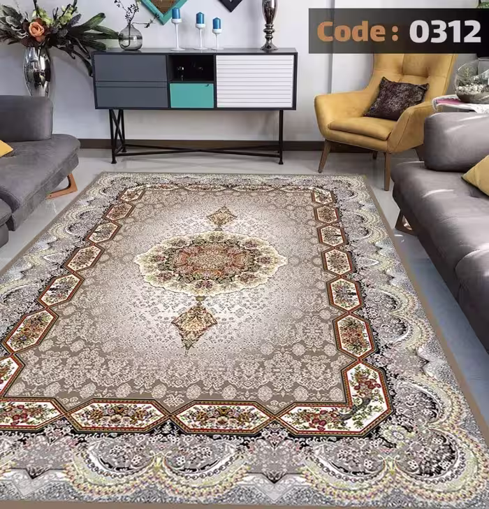 کاورفرش روفرشی دورکشدار گوشه لیفه ای کرم  قهوه ای کد 0312