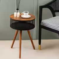 میز عسلی مدل دیاموند – ترکیب چوب و فلز مشکی