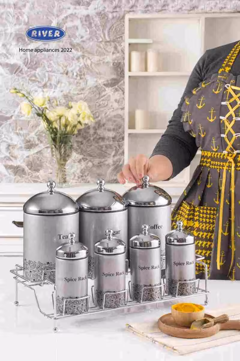 سرویس ادویه و پاسماوری 8پارچه نقره ای درب کروم استند کروم ریور کد 5233