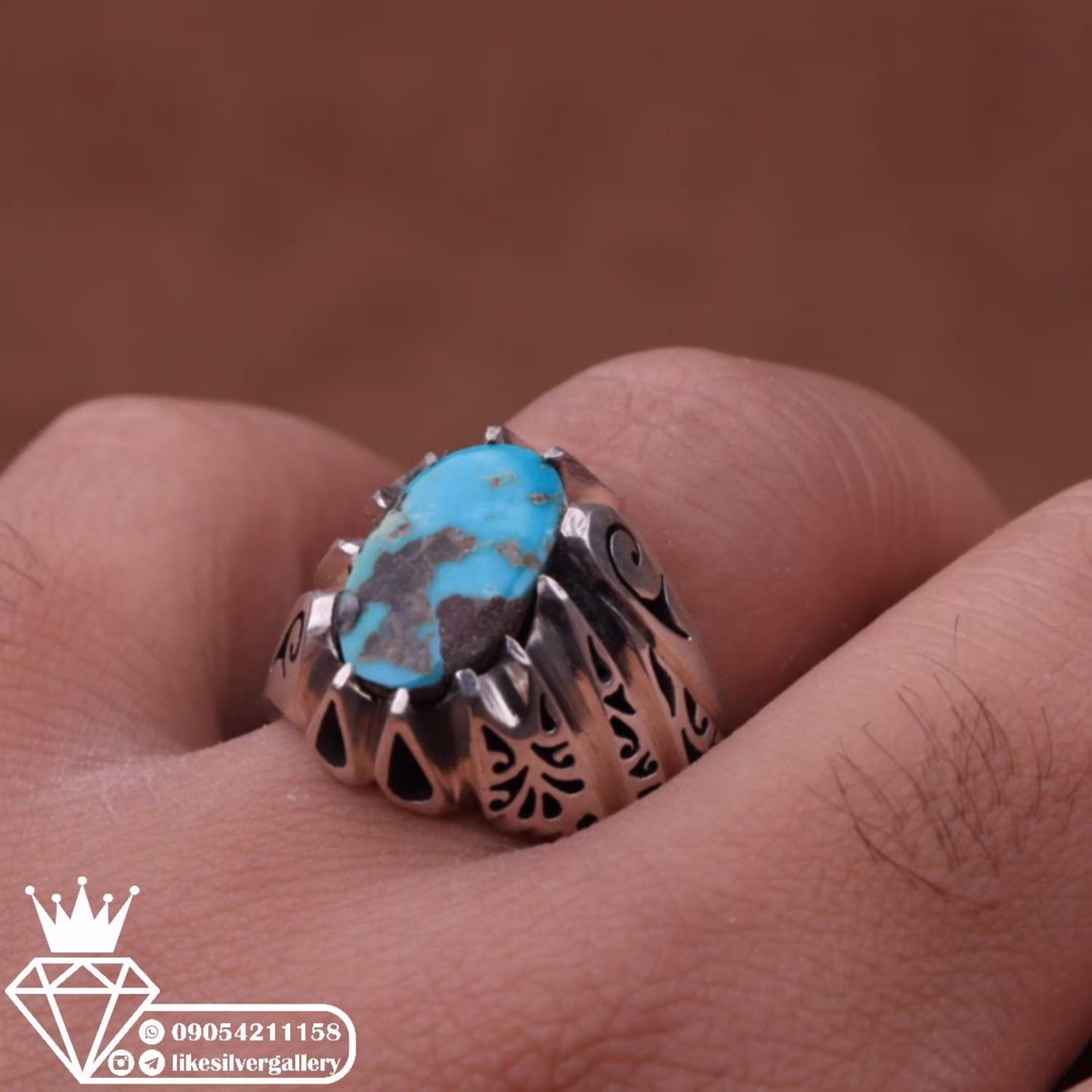 انگشتر فیروزه نیشابور رکاب دستساز استاد محمدپور وزن 17.4 گرم ارسال رایگان