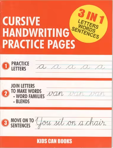 خرید و دانلود نسخه کامل کتاب Cursive Handwriting Practice Pages (3 in 1 Letters Words Sentences)