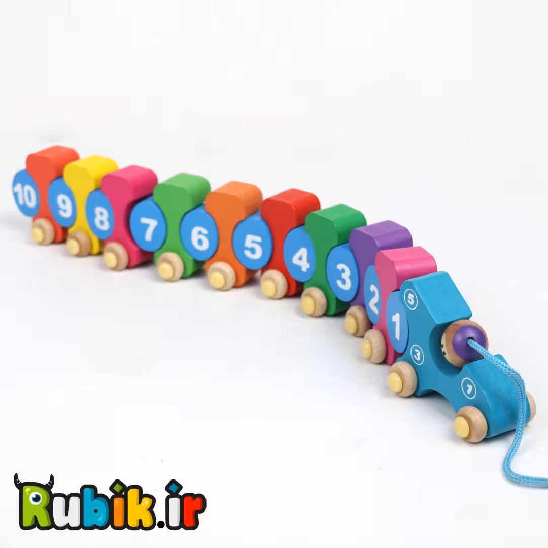 قطار چوبی اعداد هزار پا جعبه قرمز