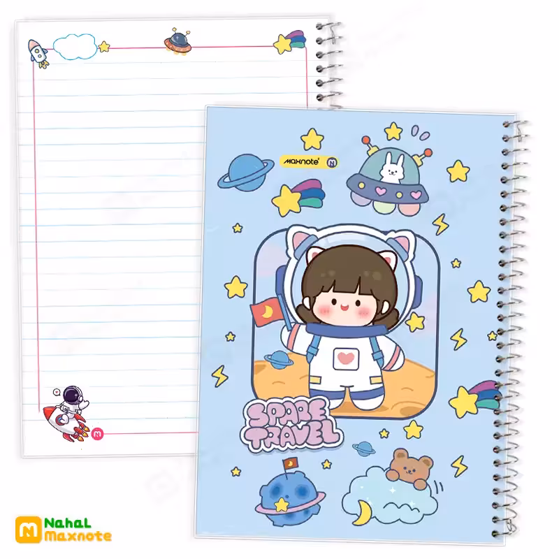 دفتر 50 برگ سیمی طلقی فضانورد کد9525.طرح 2 دخترانه