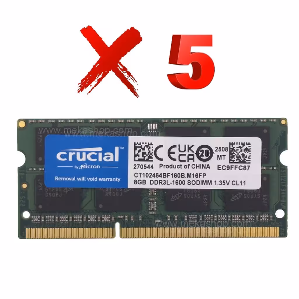 رم لپ تاپ کروشیال Crucial DDR3L 1600MHz PC3l CL11 8GB پک 5 عددی